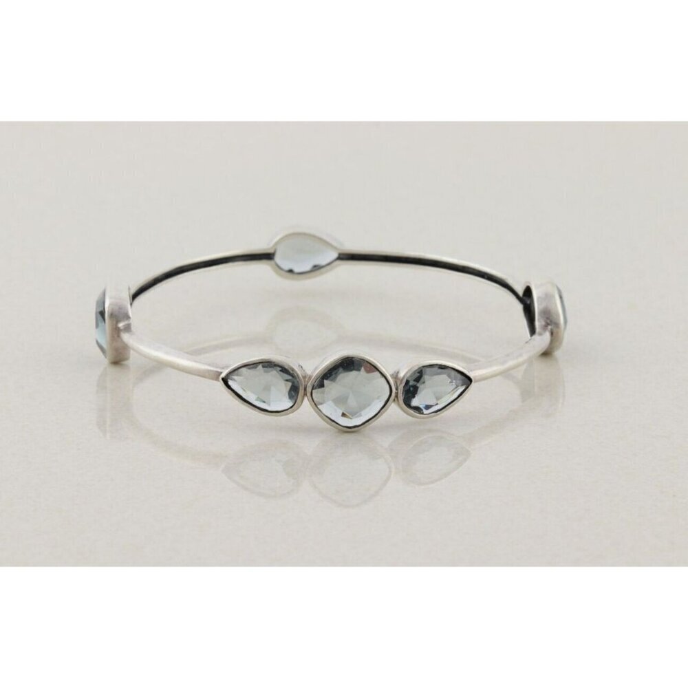 Sterling Silver Blue Glass Admire Bangle Bracelet 8" Silpada